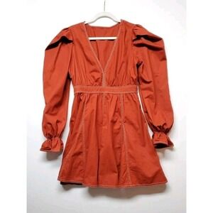 Corliss Dress in Sumac Women's Size Small Puff Sleeves 100% Cotton- Flounce‎